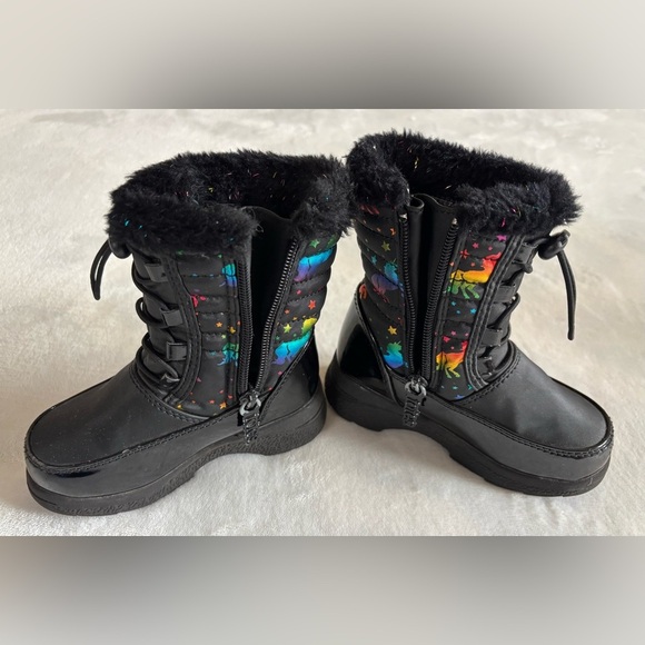 Totes Snow Boots Toddler Black Rainbow Unicorn Design Waterproof Size 7 - Picture 6 of 10